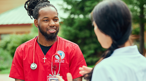 LRU students talking on the university campus